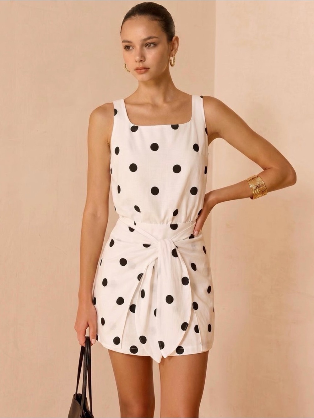 Commense Square Neck Polka Dot Top & Skirt Set